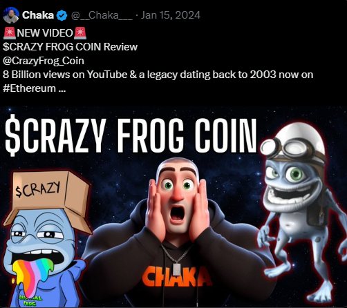 Chaka YouTuber posting a Crazy Frog USDC coin review video